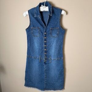 Vintage Younique Jeans Denim Dress Womens Small 90s Y2K Utility Drop Waist